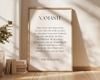 Namasté Poster – Yoga Wandkunst deutsch | Yoga Home Dekor Spirituelle Sprüche – Meditation Poster » Yoga Studio & Zuhause Bild gedruckt