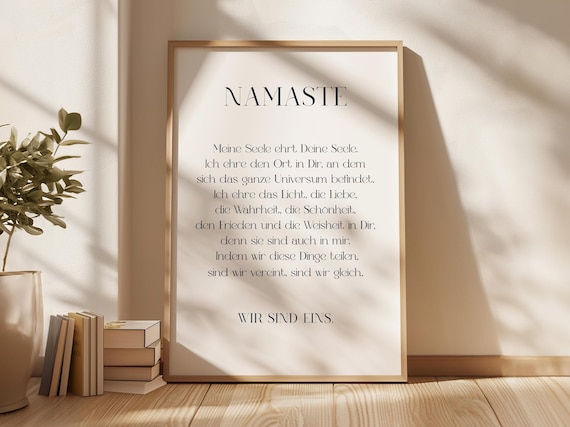 Namasté Poster – Yoga Wandkunst deutsch | Yoga Home Dekor Spirituelle Sprüche – Meditation Poster » Yoga Studio & Zuhause Bild gedruckt
