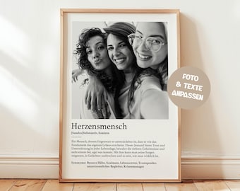 Fotoposter Definition Herzensmensch - Personalisiertes Geschenk für Freundin, Schwester | Wandbild Geschenk Druck - Gedruckt o. Download