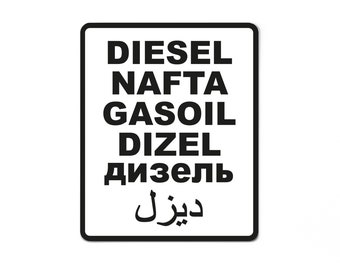 Diesel sticker - black and white in several languages - foil sticker for campervan, motorhome, car and off-road 4x4