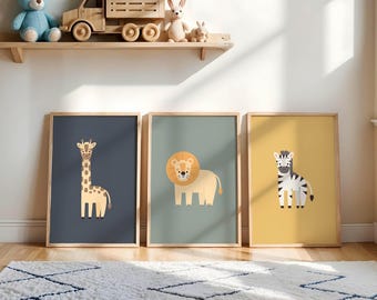 Kinderposter Safari 3er Set – Poster Kinderzimmer 50x70, 40x50 und mehr | Tiere Wanddeko, Tierbilder Kinderpostershop – Bilderwand gedruckt