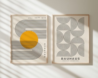 Bauhaus 2er Poster Set gedruckt - Retro Wanddekoration, Modern Print Set | Line Art - Poster 50x70 cm & weitere Formate | knallige Farben