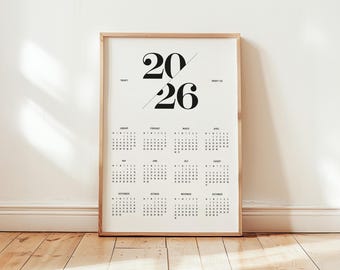 Wandkalender 2026 – Minimalistischer Kunstdruck Schwarz Weiß | Skandinavische Deko Poster »Design Monatskalender modern für Büro, Wohnzimmer
