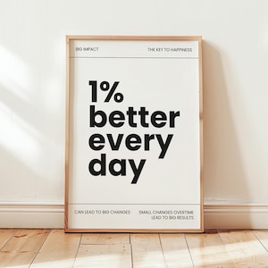 Motivational Poster - 1% better every day Poster - Art print text poster | Office decoration and inspiration art » 1 percent method journal
