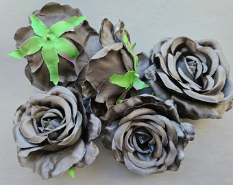 Black Roses Heads 5 pcs Big Artificial Fabric for DIY crafts decoration wreath making