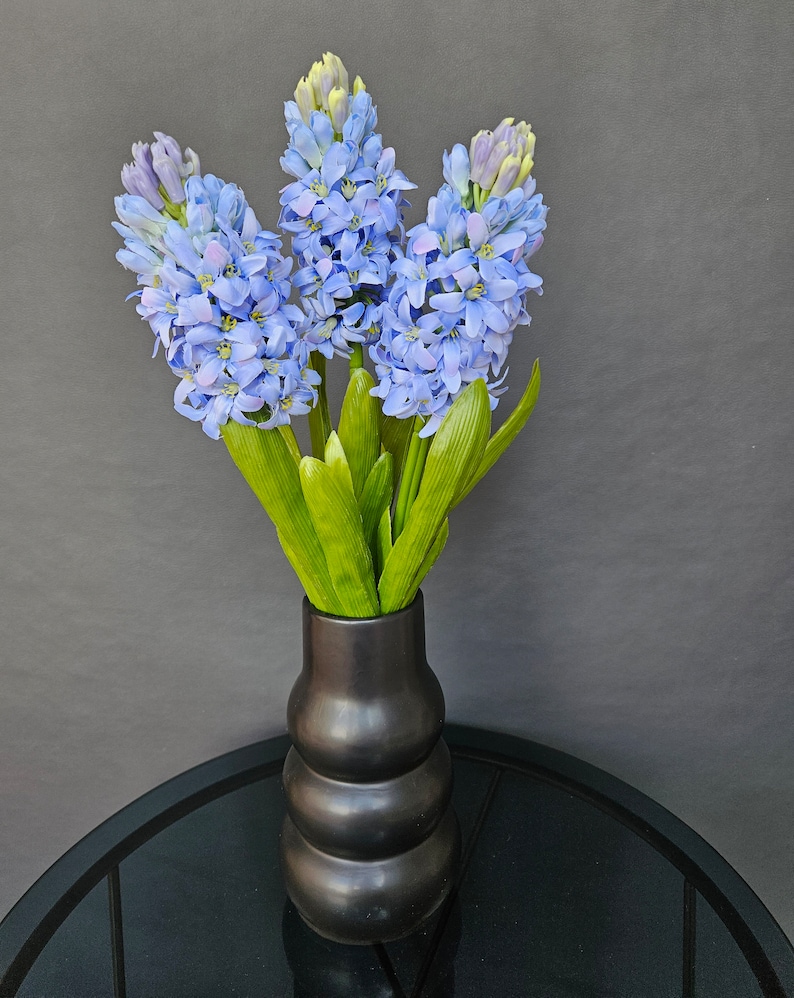 Hyacinth Flowers Bouquet 3 Stems Blue Green Purple Artificial Silk Latex High Quality Home Decoration Vase 40 cm height by Milda Smilga image 3