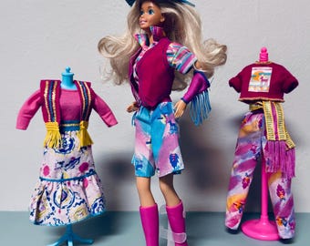 vintage 1989 barbie western fun doll w/fashion 9951, 52, 54 original mattel nice