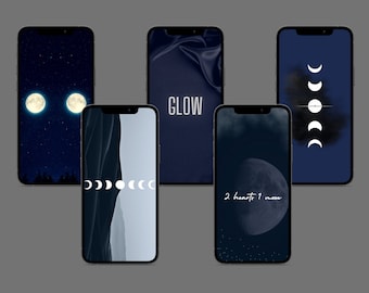 Dreamy iPhone Wallpaper Download Pack | Dark Moon iPhone Wallpaper | Estetyczne tło telefonu | Celestial Shadowed iPhone Background 5 PCS