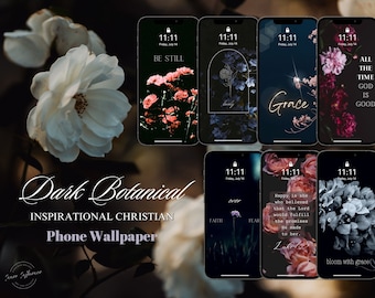 Ciemna botaniczna tapeta na telefon | Moody Christian Lock Screens (7 szt.) (Pobieranie cyfrowe)