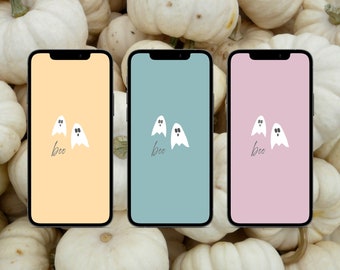 Uroczy Halloween Spooky Download Pack | Minimalistyczne jesienne tło iPhone'a | Tapeta na telefon z duchem Halloween | 5 SZTUK (POBIERANIE CYFROWE)