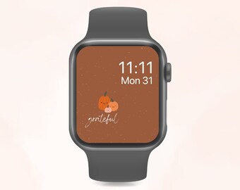 Tapeta na Apple Watch z dynią na Święto Dziękczynienia | Tło wdzięczności (do pobrania cyfrowego)