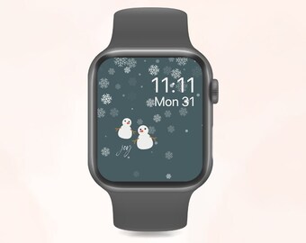 Urocze tarcze zegarka z bałwankami | Minimalistyczne, zimowe, radosne tło na Apple Watch | Pakiet tapet z płatkami śniegu | 6 SZTUK DO POBRANIA CYFROWEGO