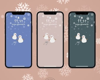 Tapeta na iPhone'a z bałwanem | Minimalistyczne zimowe tło na telefon (do pobrania cyfrowego)