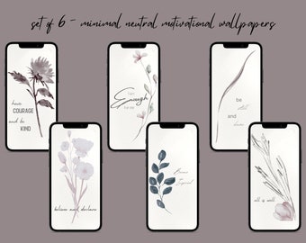 Neutralna tapeta na iPhone'a z motywem kwiatowym | Minimalistyczne, inspirujące tło (6 szt.) (do pobrania cyfrowego)