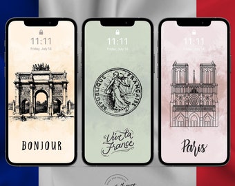 Pakiet tapet na iPhone'a z Paryżem | Francuskie zabytki i zwroty (do pobrania w wersji cyfrowej)