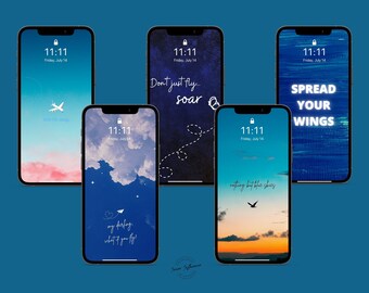 Motywująca tapeta na telefon z motywem lotu | Inspiracja podróżnicza (6 szt.) (do pobrania w wersji cyfrowej)