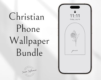 Chrześcijańska tapeta na iPhone'a | Minimalistyczna grafika z kwiatowym wdziękiem (do pobrania cyfrowego)