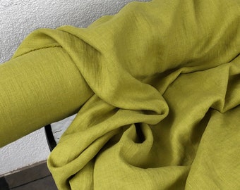 Lime/Pear Green 100% Linen fabric 205gsm, 145cm/58inches wide. Medium weight,densely woven,prewashed,softened.
