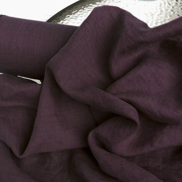 Eggplant/Aubergine 100% Linen fabric 205gsm, 145cm/58inches wide. Medium weight,densely woven,prewashed,softened.