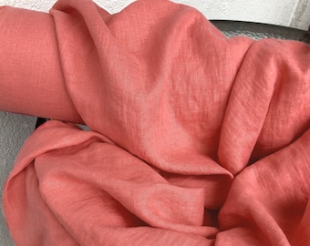 Coral Pink/Blush 100% Linen fabric 205gsm, 145cm/58inches wide. Medium weight,densely woven,prewashed,softened.