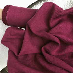 Hot Pink/Red Violet 100% Linen fabric 205gsm, 145cm/58inches wide. Medium weight,densely woven,prewashed,softened.