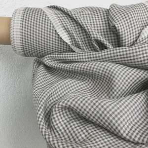 Plaid Light Gray/Dark Gray 100% Linen fabric 180gsm, 145cm/58&quot; wide. Medium weight,prewashed,softened,for various sewn products