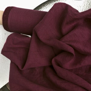 Burgundy Red 100% Linen fabric 205gsm, 145cm/58inches wide. Medium weight,densely woven,prewashed,softened.