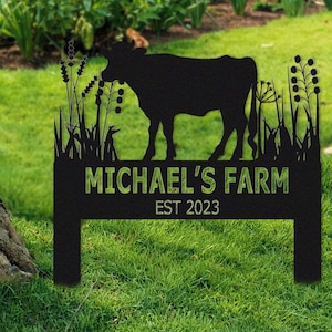 Cow Stake Sign Personalized,Farm Decor,Farmhouse Stake Sign,Highland Name Sign,Gift For Farmer,Bull Metal Sign,Custom Farm Decor