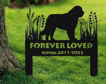 Signo de estaca conmemorativa del perro de Terranova personalizado, signo de marcadores de tumbas de mascotas, signo con estaca, regalo de pérdida de mascotas, signo de simpatía, estaca de recuerdo