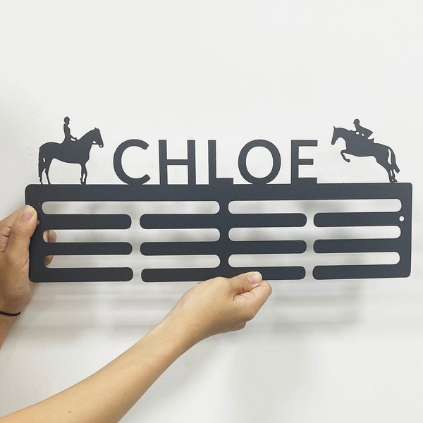 Custom Horse Medal Hanger,Personalized Horse Rider Name Medal Hanger, Sport Display Awards Sign,12 Rungs for Medals & Ribbons,Nusery Decor
