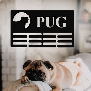 Pet Award Medal Hanger,Custom Pug Medal Hanger,Pug 12 Rungs for medals & Ribbons,Pug Award Sign,Pet Display Awards Sign,Pug Medal Holder