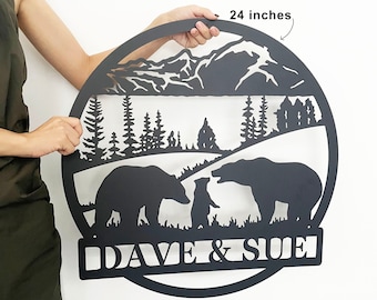 Custom Metal Bear Art Bear ,Home Decor,Bear Family Name Sign,Cabin Decor,Living Room Decoration Housewarming Gift,Wildlife  Sign,Bear Gift