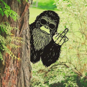 Peek a Boo Flipping Off Bigfoot Metal Sign,Tree Mountable Decor,Bigfoot Middle Finger Sign,Peaking Flip off Bigfoot,Custom Metal Sasquatch