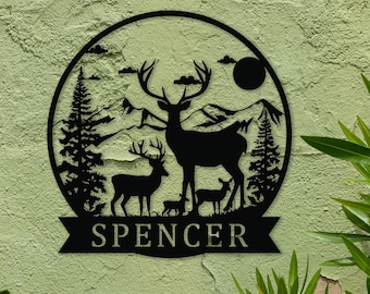 Benutzerdefinierte Hirsch Jäger Metallschild, Hirsch Waldschild, Hirsch Jagd Wanddekor, Hirsch Hütte Zeichen, Hirsch Jagd Wandbehang, personalisierte Hirsch Zeichen