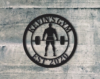 Männer Gewichtheben Metall Schild, personalisiertes Home Gym Zeichen, Cross Fit Zeichen, Fitness Wohnkultur, individuelles Fitnessstudio Dekor, Workout Raum Wandkunst