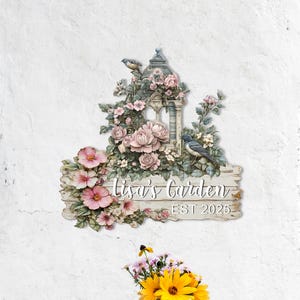 Custom Metal Garden Decor,Bird with Flower Garden Sign,Personalized Garden Sign,Custom Garden Name Sig,Gardener Gift,Garden Gate Sign,Yard