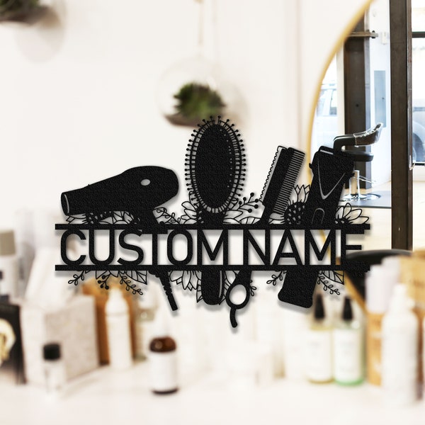 Hair Salon Metal Sign Personalized,Custom Hair Studio Decor,Hairstylist Gift,Salon Welcome Sign,Custom Door Hanger,Beauty Salon Wall Art