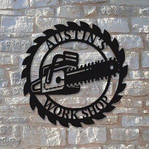 Custom Logging Chainsaw Metal Sign,Woodworker Gifts,Gft for Lumberjack,Personalized Wood Name Sign,Man Cave Sign,Workshop Sign,Garage Decor
