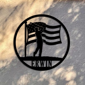 Golf of America Metal Sign Personalized,Custom Golf Name Sign,Golf Gift for Him,American Flag Sign with Golfer,Golf Decor,Sports Name Sign