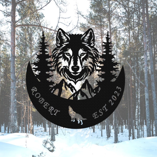 Panneau de loup hurlant personnalisé, décor mural de loup personnalisé, cadeau pour chasseur, décor mural de loup, panneau de tanière de loup, panneau de chasse, cadeau de loup