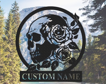 Sugar Skull Metal Sign Personalized,Custom Skull Wall Art,Skull Gifts,Indoor Decor,Skull Metal Art,Skull Name Sign,Skull Wall Hanging