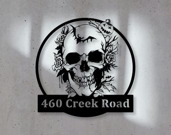 Personalized Sugar Skull Metal Sign ,Custom Skull Wall Art,Halloween Skull Decor,Skull Metal Art,Skull Adress Sign,Skull Wall Hanging