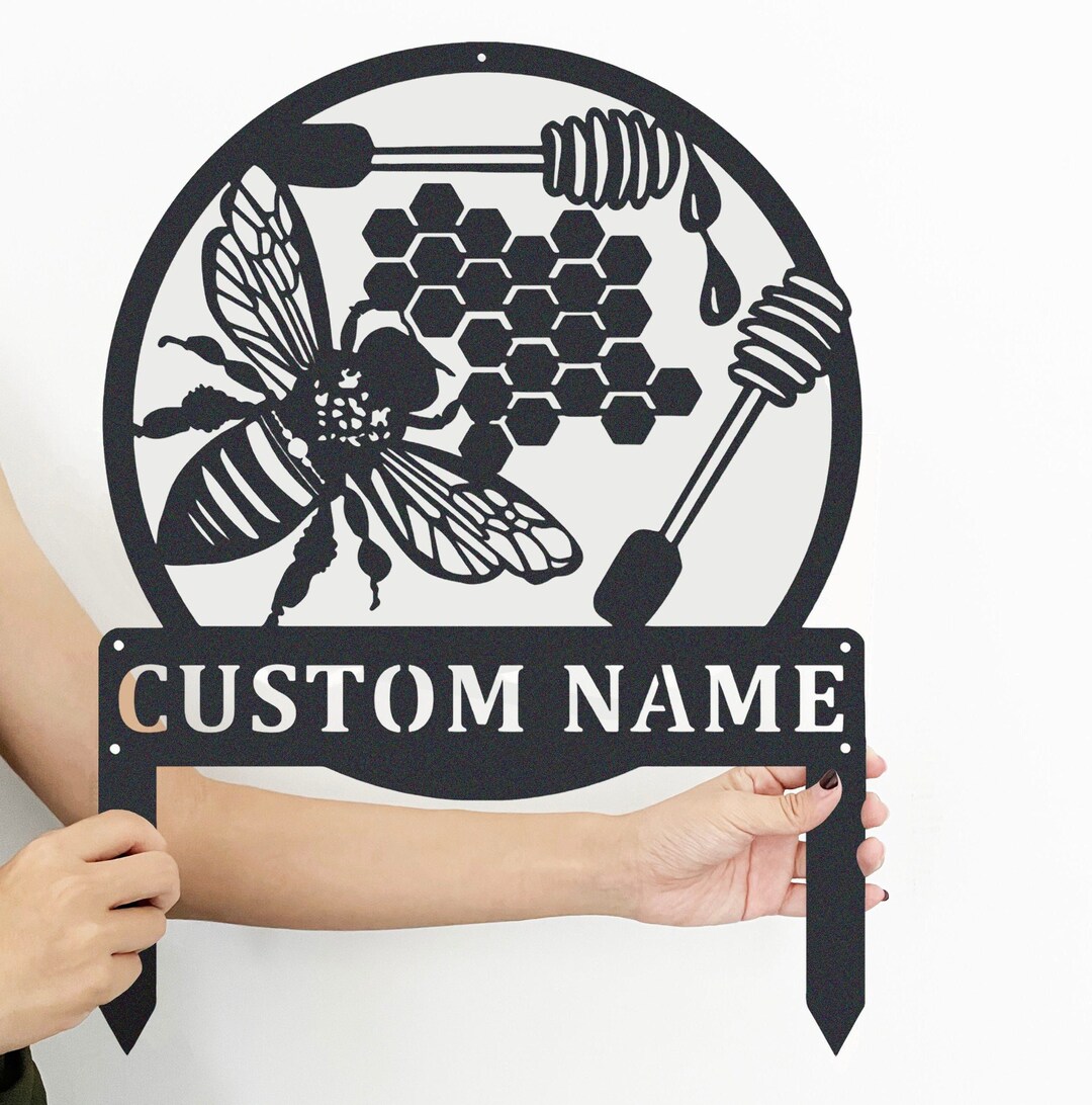 Metal Bee Sign Bee Honeycomb Metal Sign Personalized,bee Stake Sign,sign With Stake ...