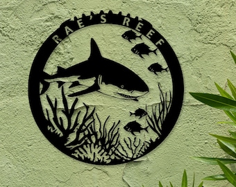Personalized Shark Sign Name,Shark Reef Sign,Last Name Sign,Custom Sign Name,Room Decor,Indoor Decor,Shark Lover Gift,Shark Metal Sign
