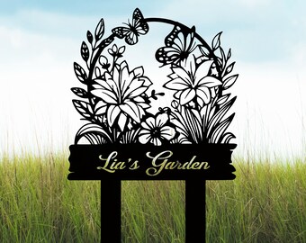 Letreros personalizados para jardín, Letrero metálico para jardín, Letrero floral personalizado, Decoración de jardín, Arte metálico para jardín, Regalo para jardinero, Letrero para césped, Regalo para abuelos