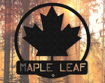 Ahornblatt Blechschild personalisiert, Kanada Metallschild Ahornblatt, Maple Leaf Wanddekoration, Ahornblatt Dekor, Ahornblatt Geschenk, Familiennamen Zeichen, kanadisches Geschenk