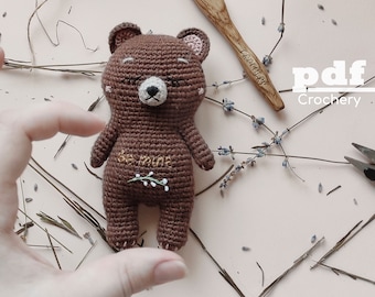 Amigurumi Pattern Bear Grizzly with Embroidery PDF Tutorial. DIY Sweet Crochet Toy for Confess Feelings