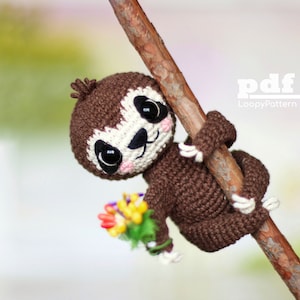 Patrón de crochet de perezoso, descarga digital en PDF, patrón de perezoso amigurumi DIY, lindo juguete de regalo para guardería