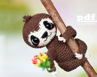 Crochet pattern sloth, PDF Digital Download, DIY Amigurumi Sloth pattern, cute toy gift for nursery