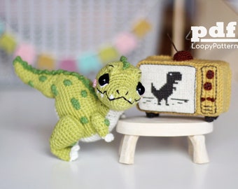 Crochet pattern dinosaur amigurumi Tyrannosaurus rex, PDF Digital Download, DIY toy tutorial, English and Dutch languages